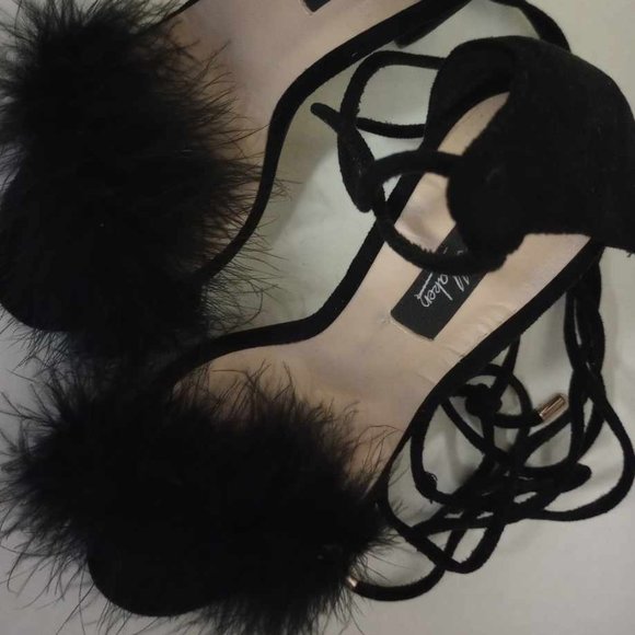Only Maker Shoes - Black feather heels lace up 3-4 inch heels size 6